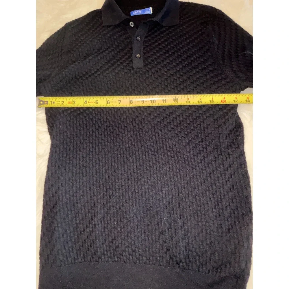 Apt 9 Polo Sweater Mens Small Navy Textured Waffle Knit Standard Fit Warm‎ Wear